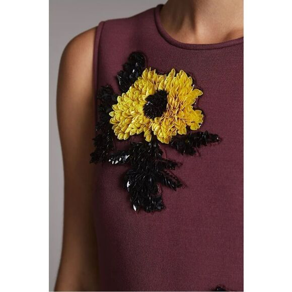 NEW Anthropologie Dhruv Kapoor Sunflower Floral Sequined Shift Mini Dress Medium - Picture 3 of 4